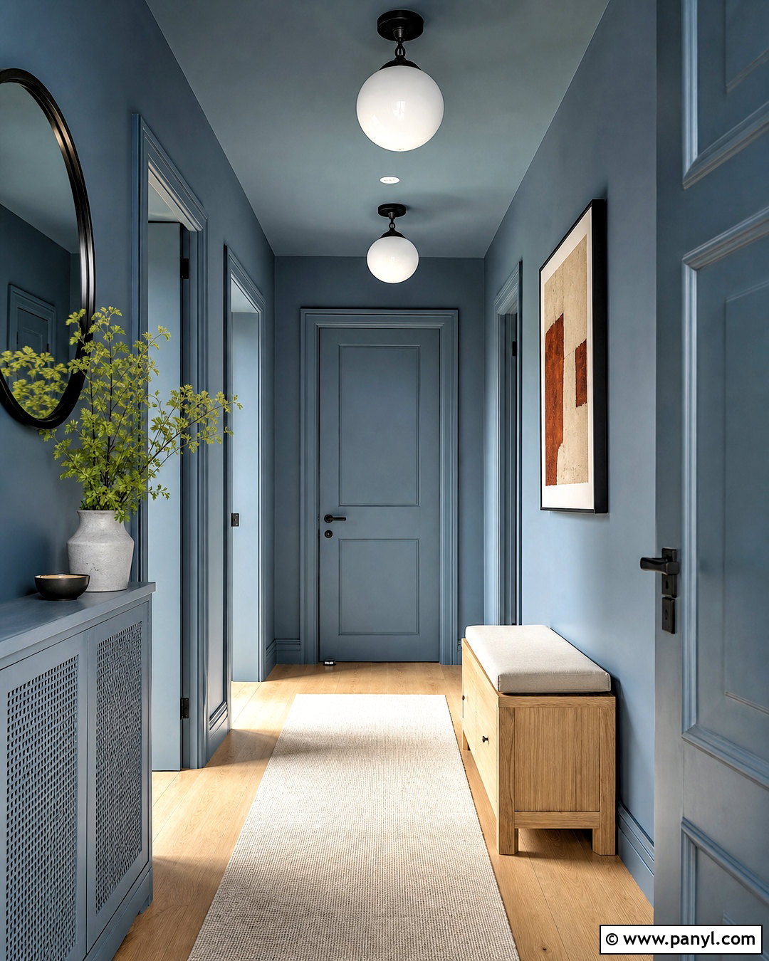 Gray Blue Color-Drenched Hallway - 20 hallway colour schemes