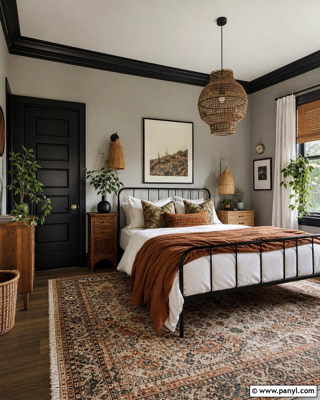 Gray Boho Bedroom With Black Trim - 35 gray walls with black trim ideas