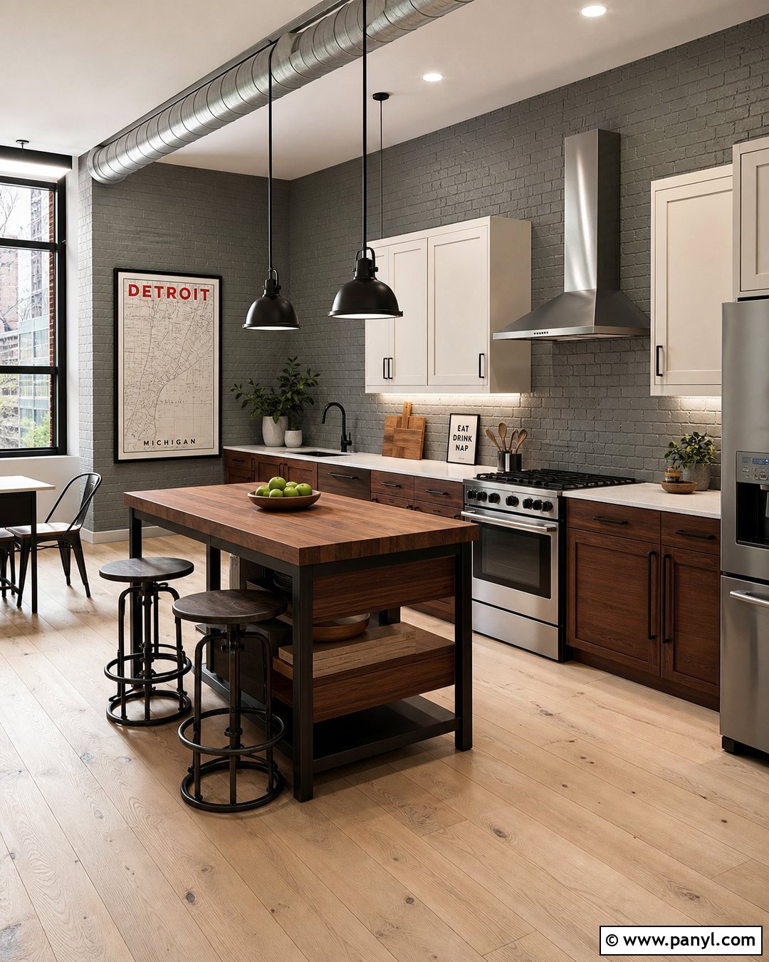 Gray Brick Accent Wall With Wood Cabinets - 20 Modern Kitchen With Gray Accent Wall Ideas