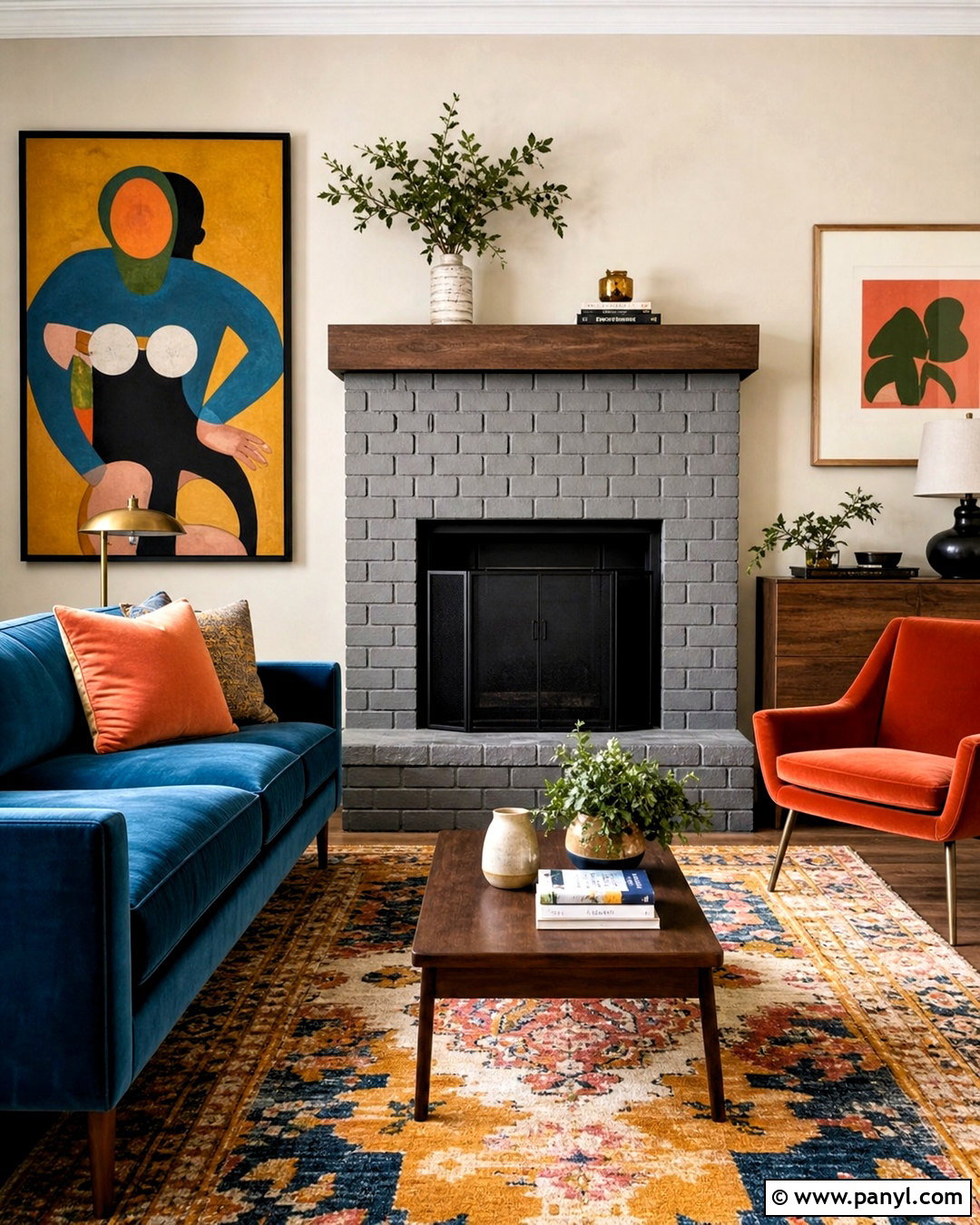 Gray Brick Fireplace With Colorful Decor - 20 gray fireplace brick painted ideas
