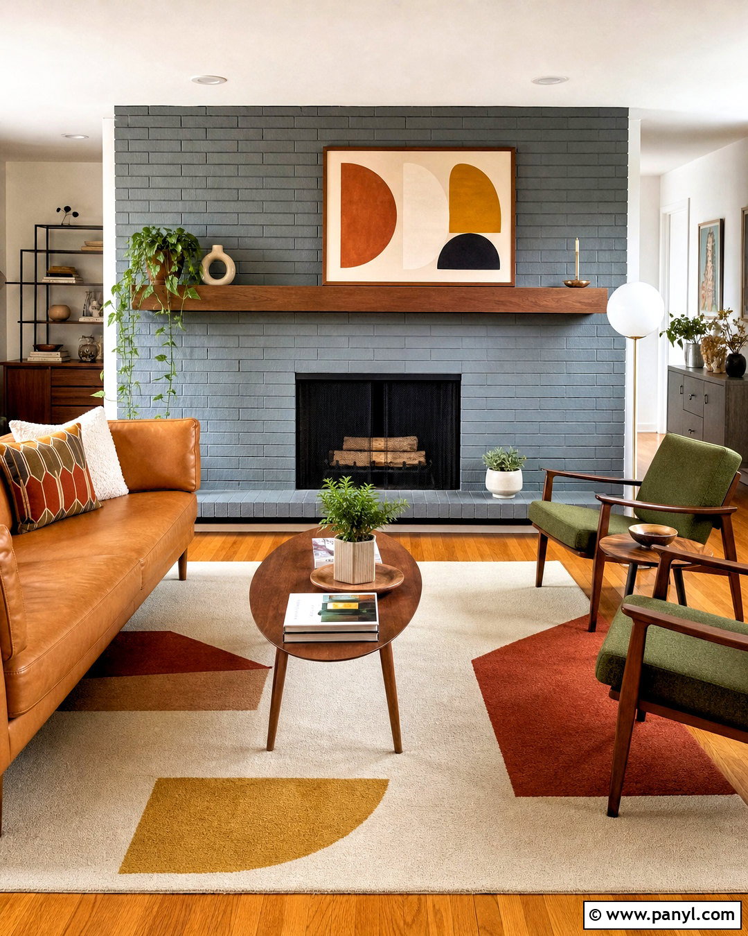Gray Brick Fireplace With Midcentury Decor - 20 gray fireplace brick painted ideas