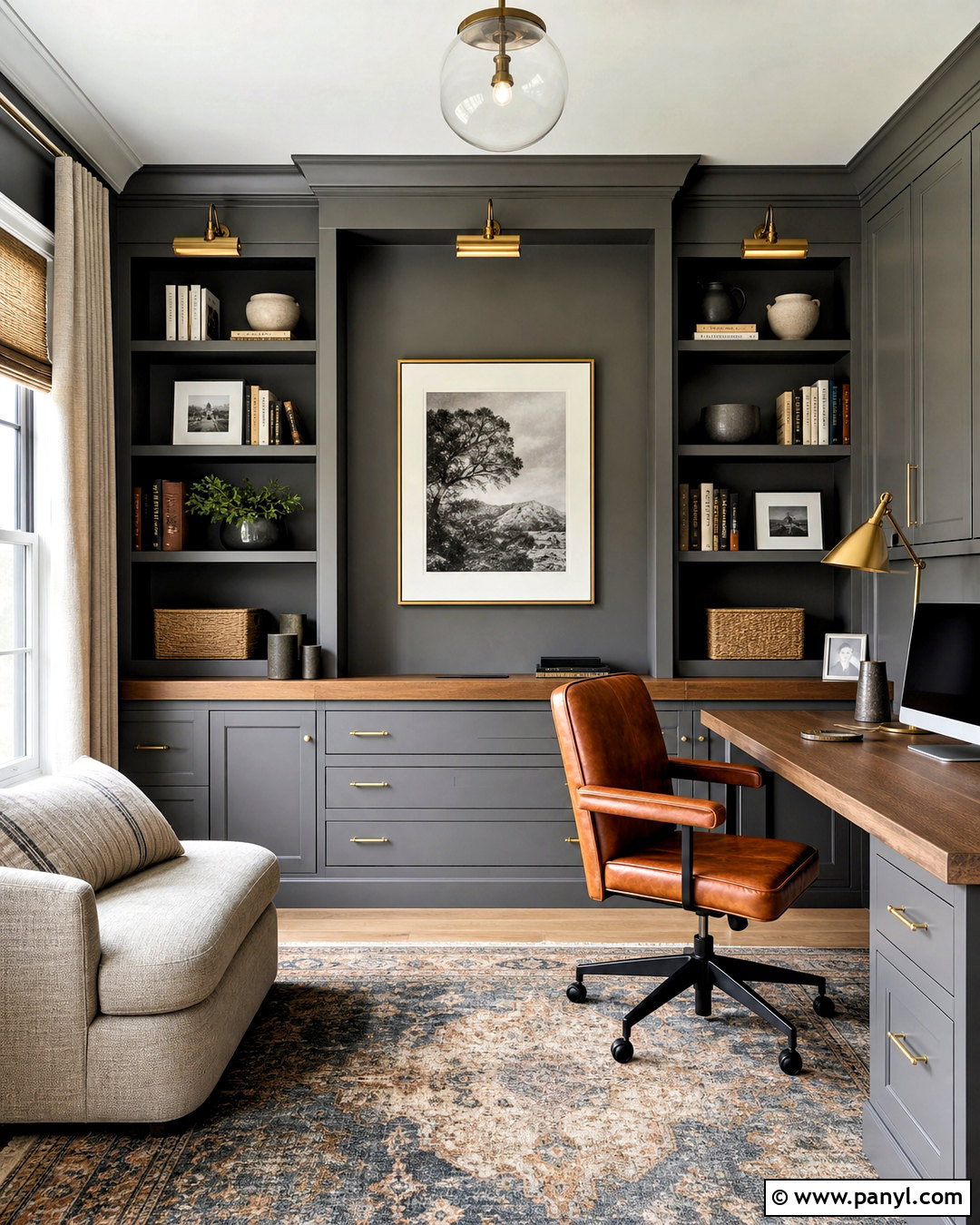 Gray Built-In Wall Home Office - 20 gray accent wall ideas
