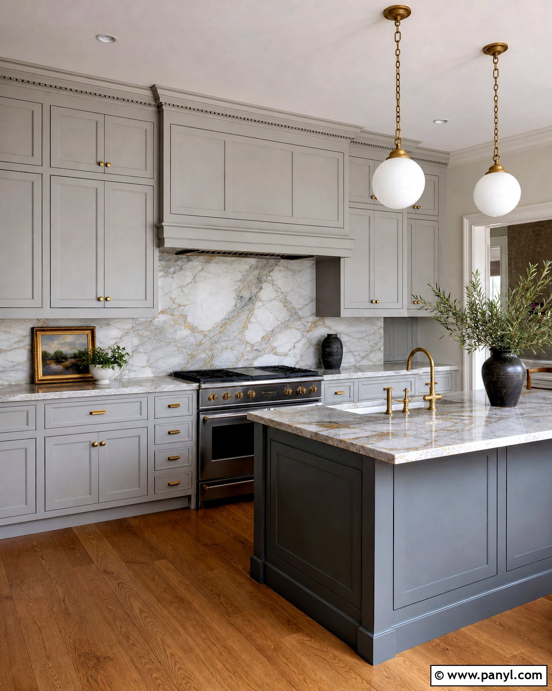 Gray Cabinets With Full Height Marble Backsplash - 20 kitchens with gray cabinets