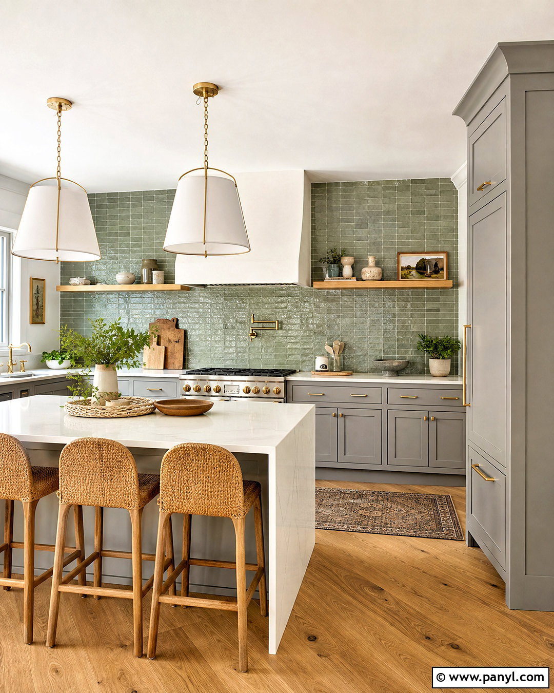 Gray Cabinets With Green Zellige Tile - 20 kitchens with gray cabinets