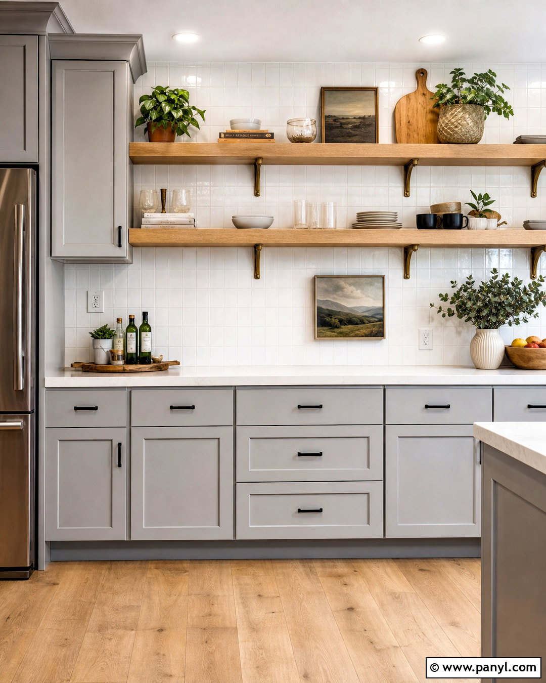 Gray Cabinets With Open Wood Shelves - 20 kitchens with gray cabinets