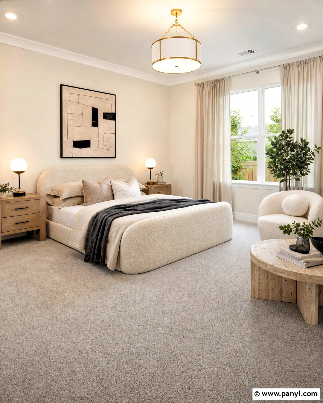 Gray Carpet Bedroom With Cream Boucle Furniture - 20 gray carpet bedroom ideas
