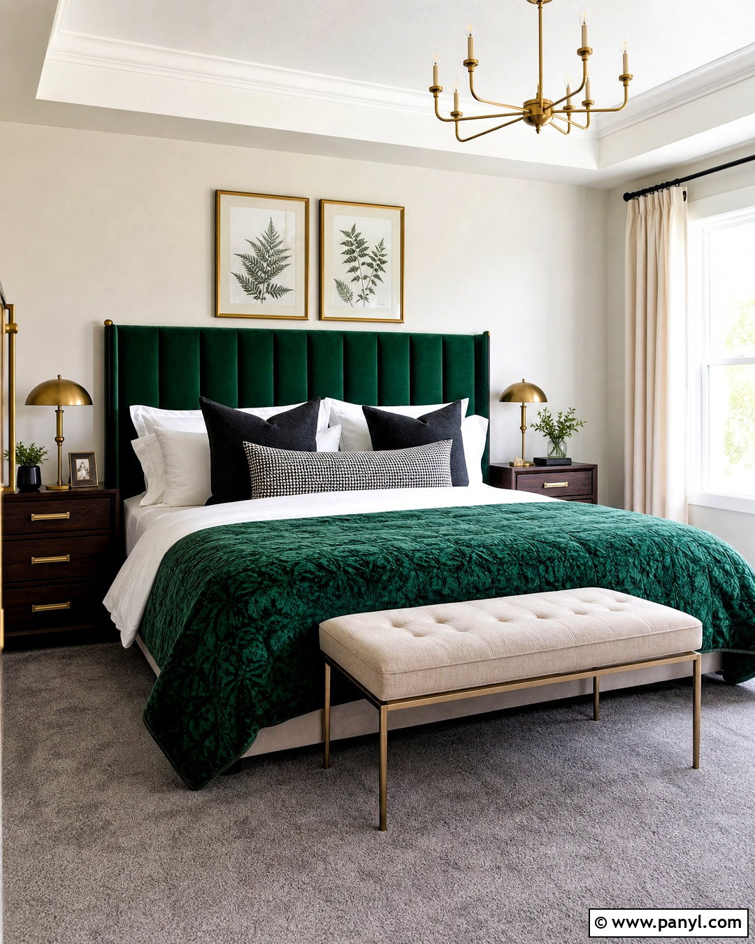 Gray Carpet Bedroom With Emerald Green Accents - 20 gray carpet bedroom ideas