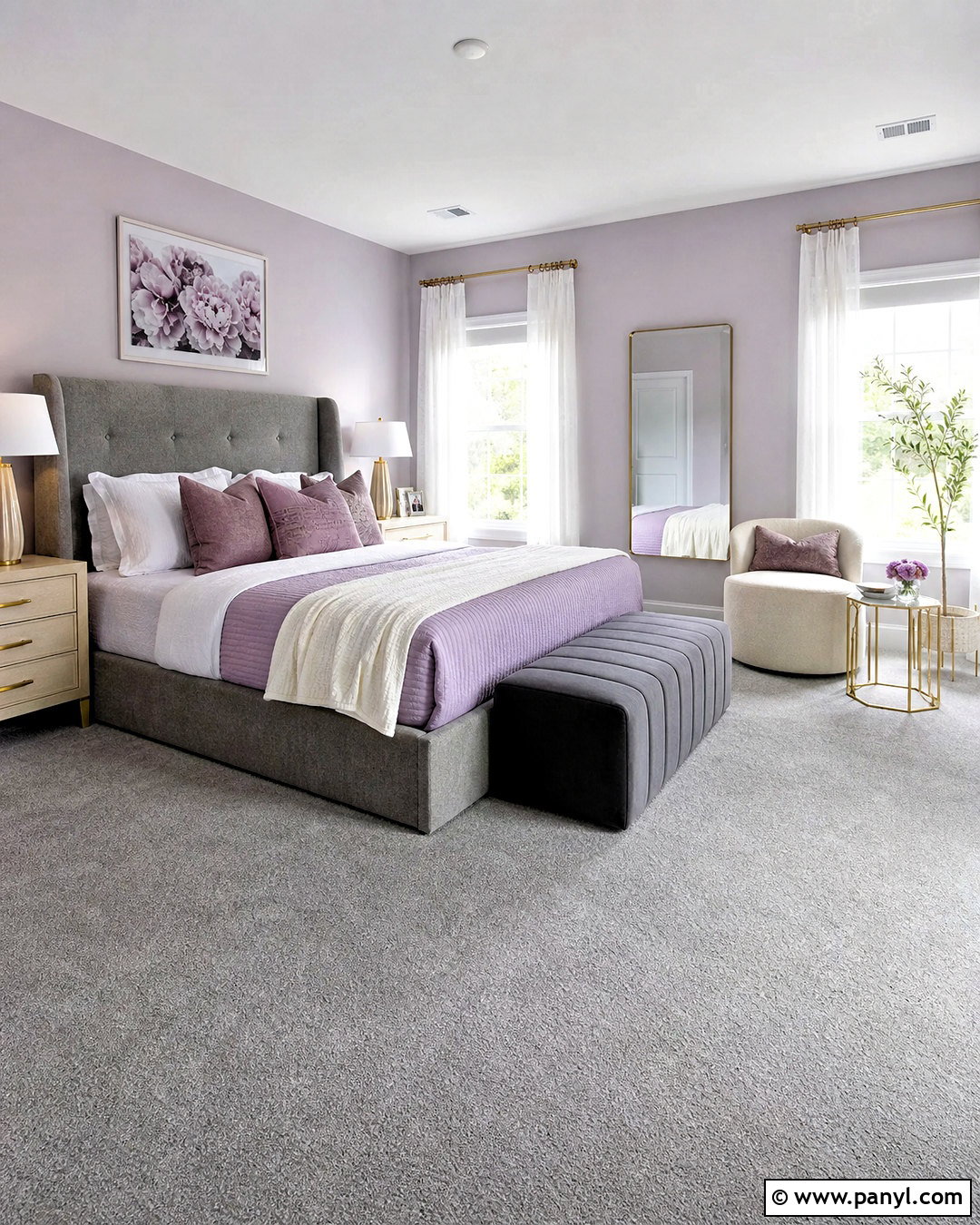 Gray Carpet Bedroom With Lavender Walls - 20 gray carpet bedroom ideas