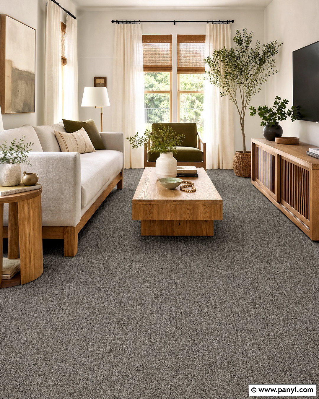 Gray Carpet With Natural Wood Furniture - 20 gray carpet living room ideas