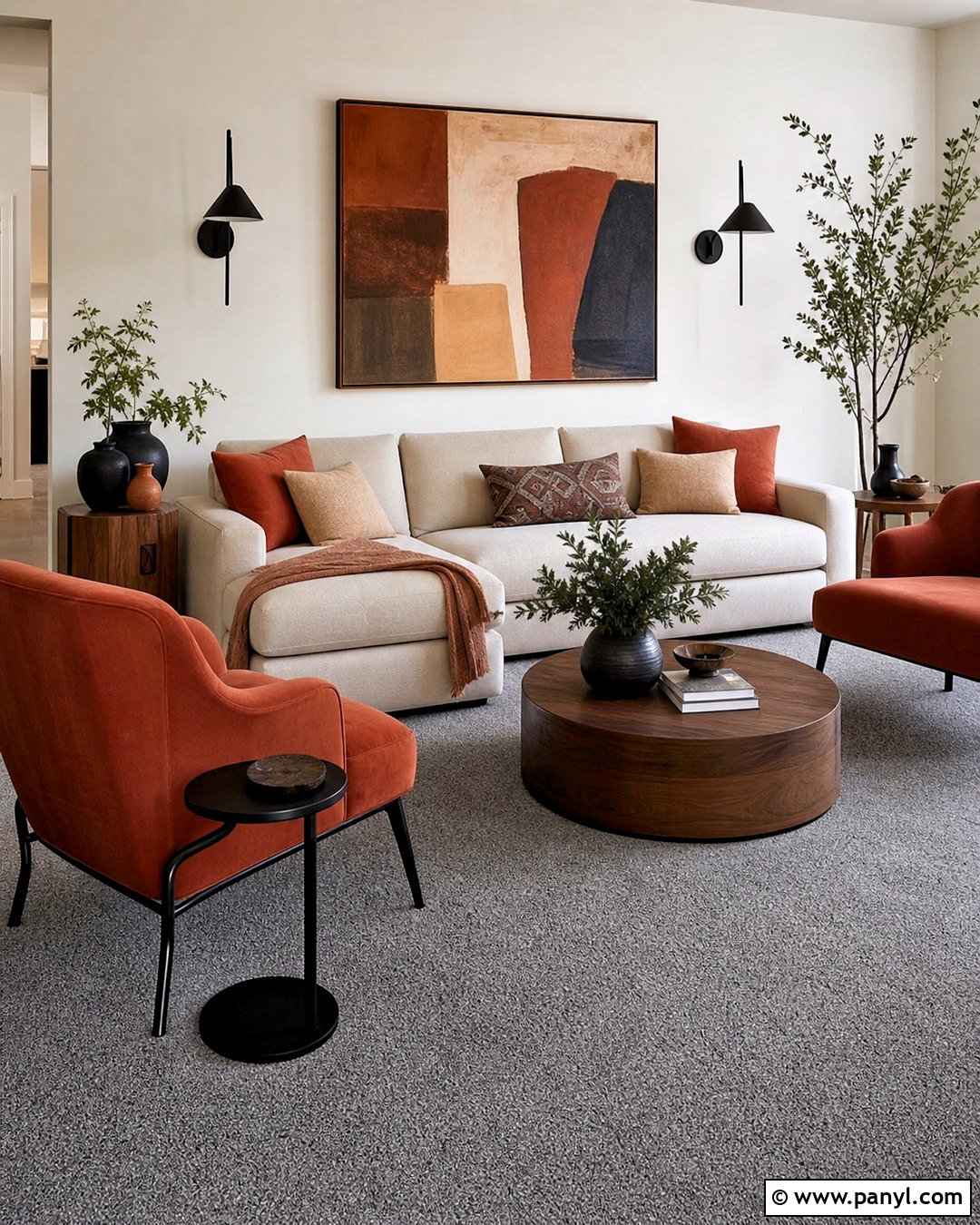 Gray Carpet With Terracotta Accents - 20 gray carpet living room ideas