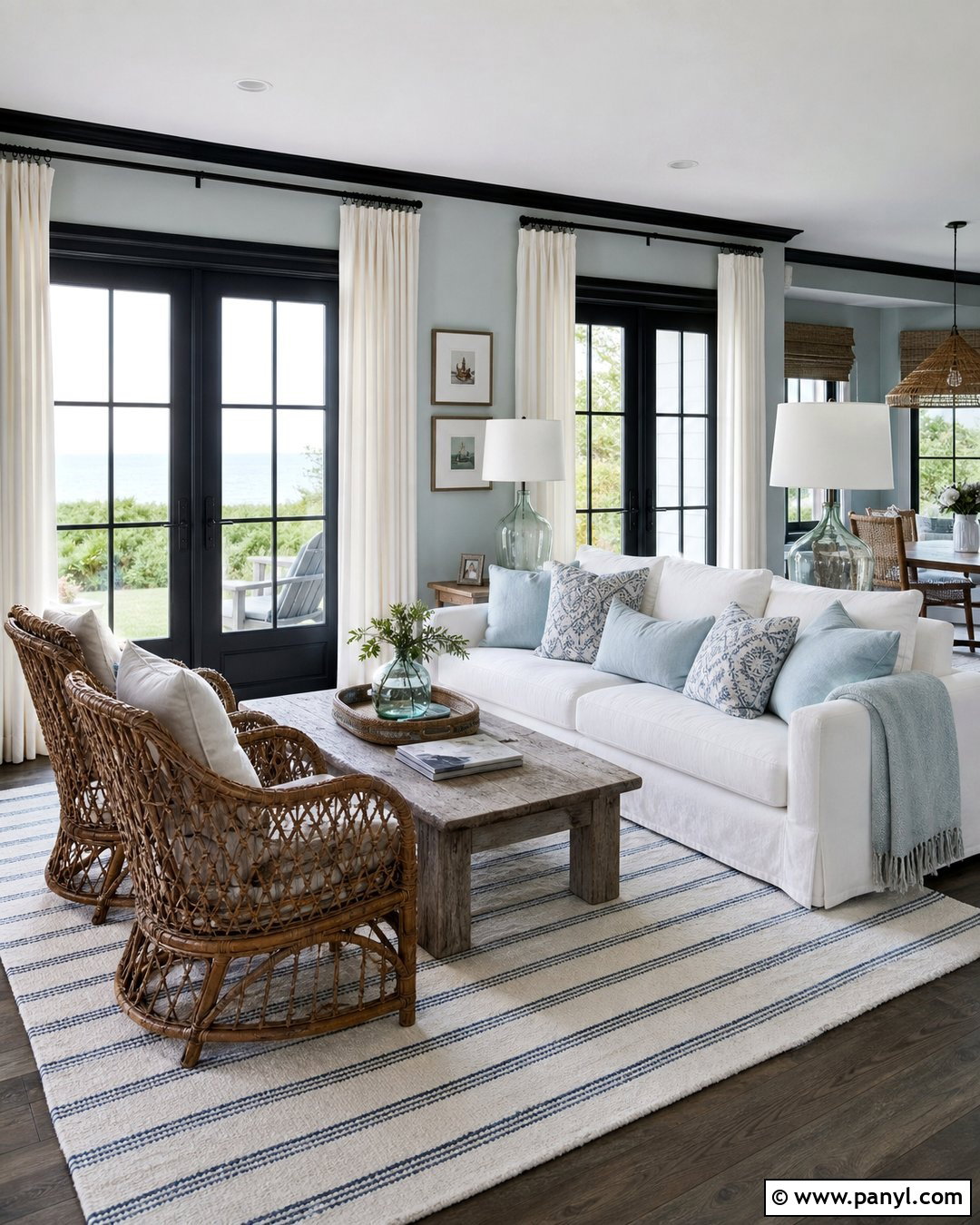 Gray Coastal Living Room With Black Trim - 35 gray walls with black trim ideas