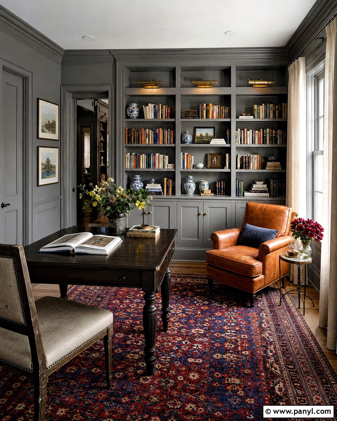 Gray Color-Drenched Library - 20 gray wall color ideas