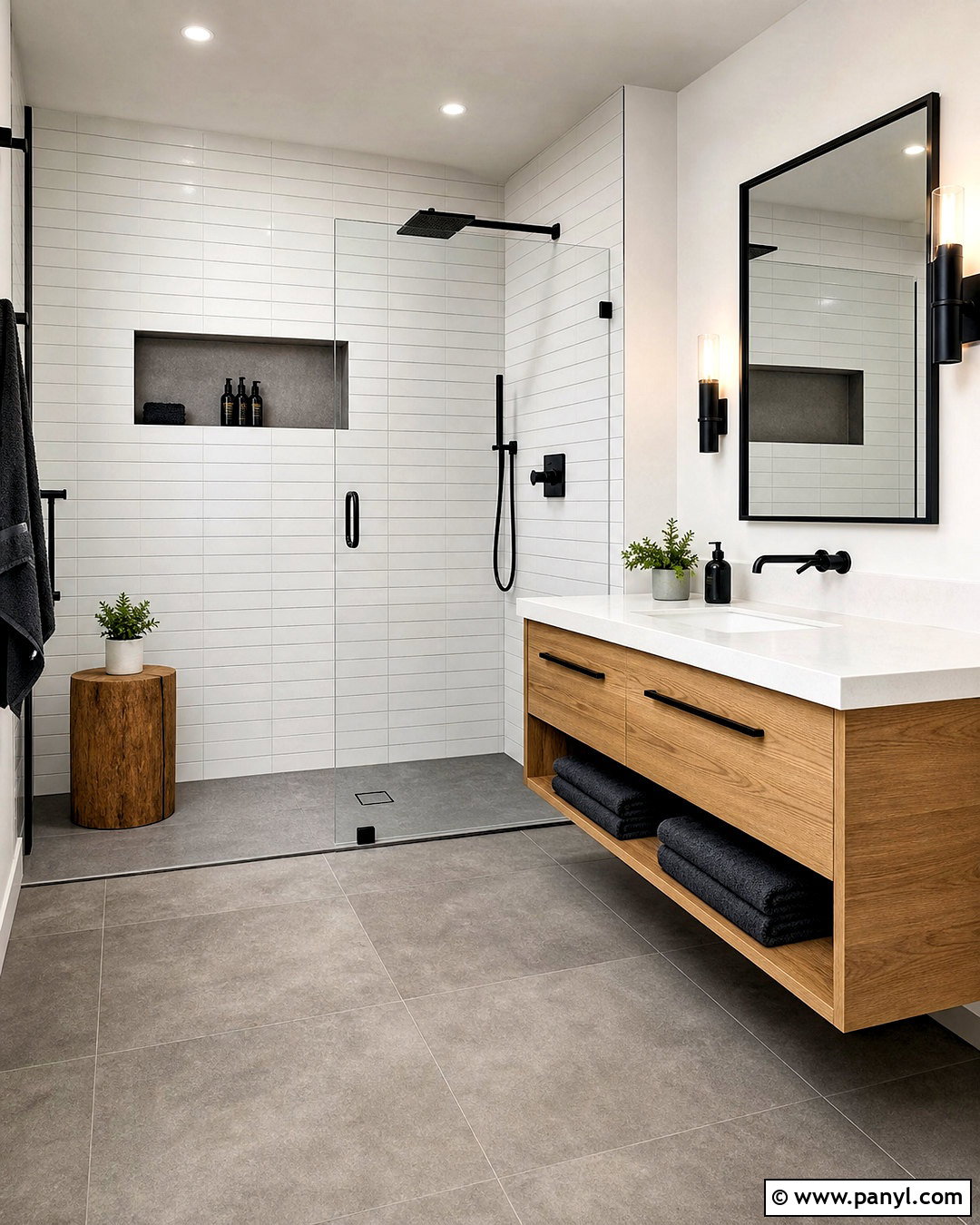 Gray Concrete And White Subway Bathroom Tile Combination - 20 tiles combination for bathroom ideas