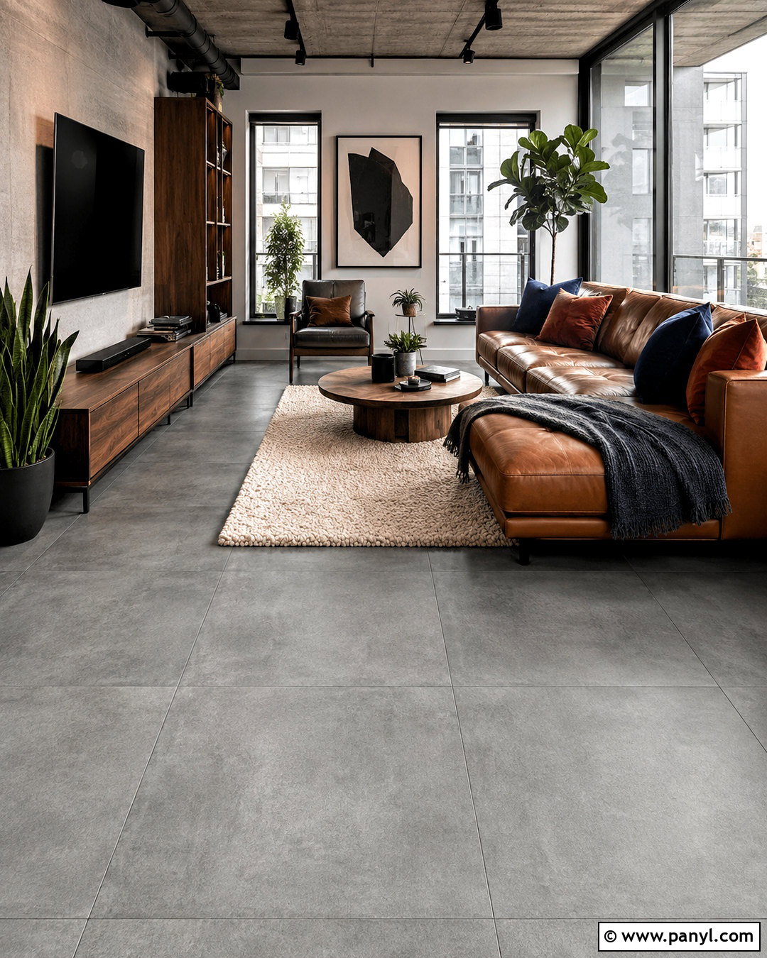 Gray Concrete Look Ceramic Floor Tiles - 20 ceramic floor tiles living room ideas