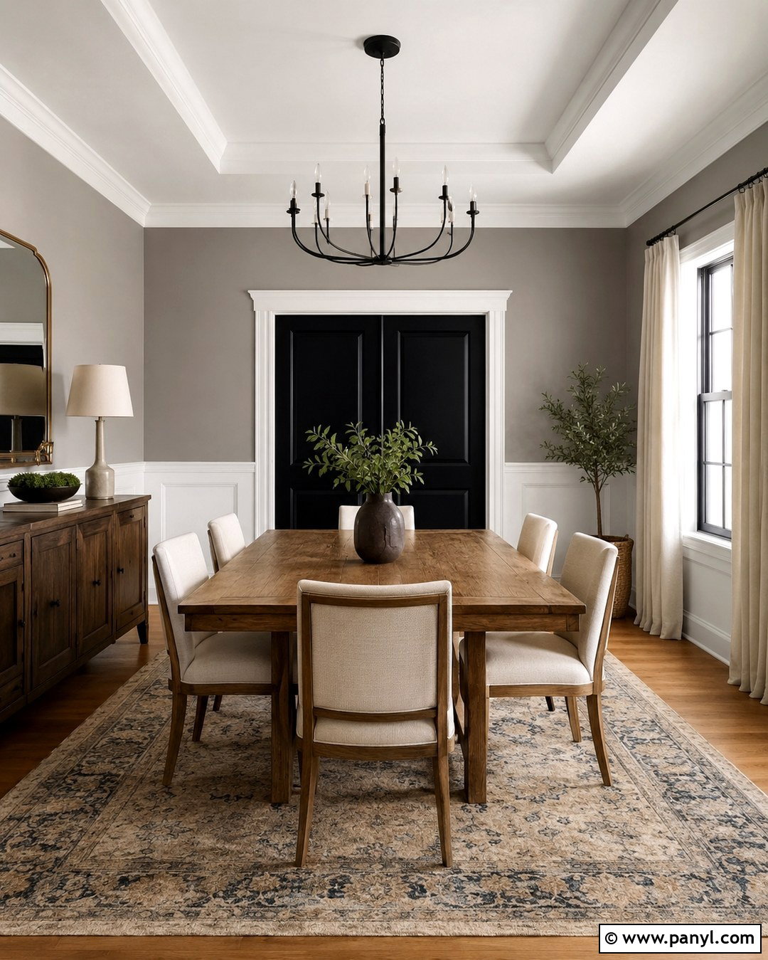 Gray Dining Room With Black Double Doors - 20 Black Door Grey Walls