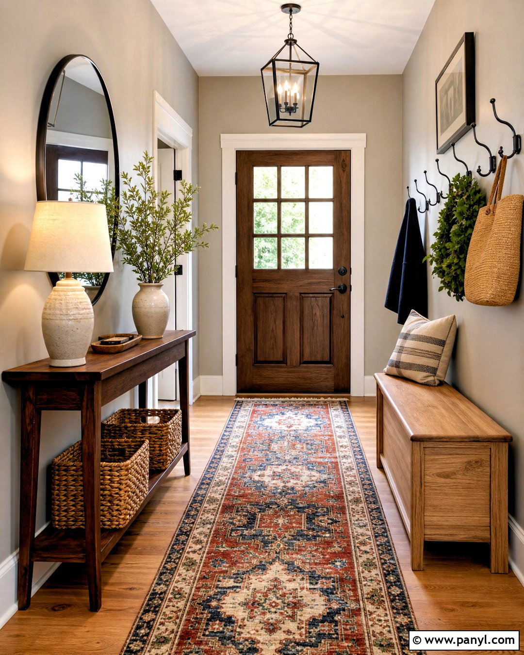 Gray Entryway With Warm Wood - 20 gray wall design ideas