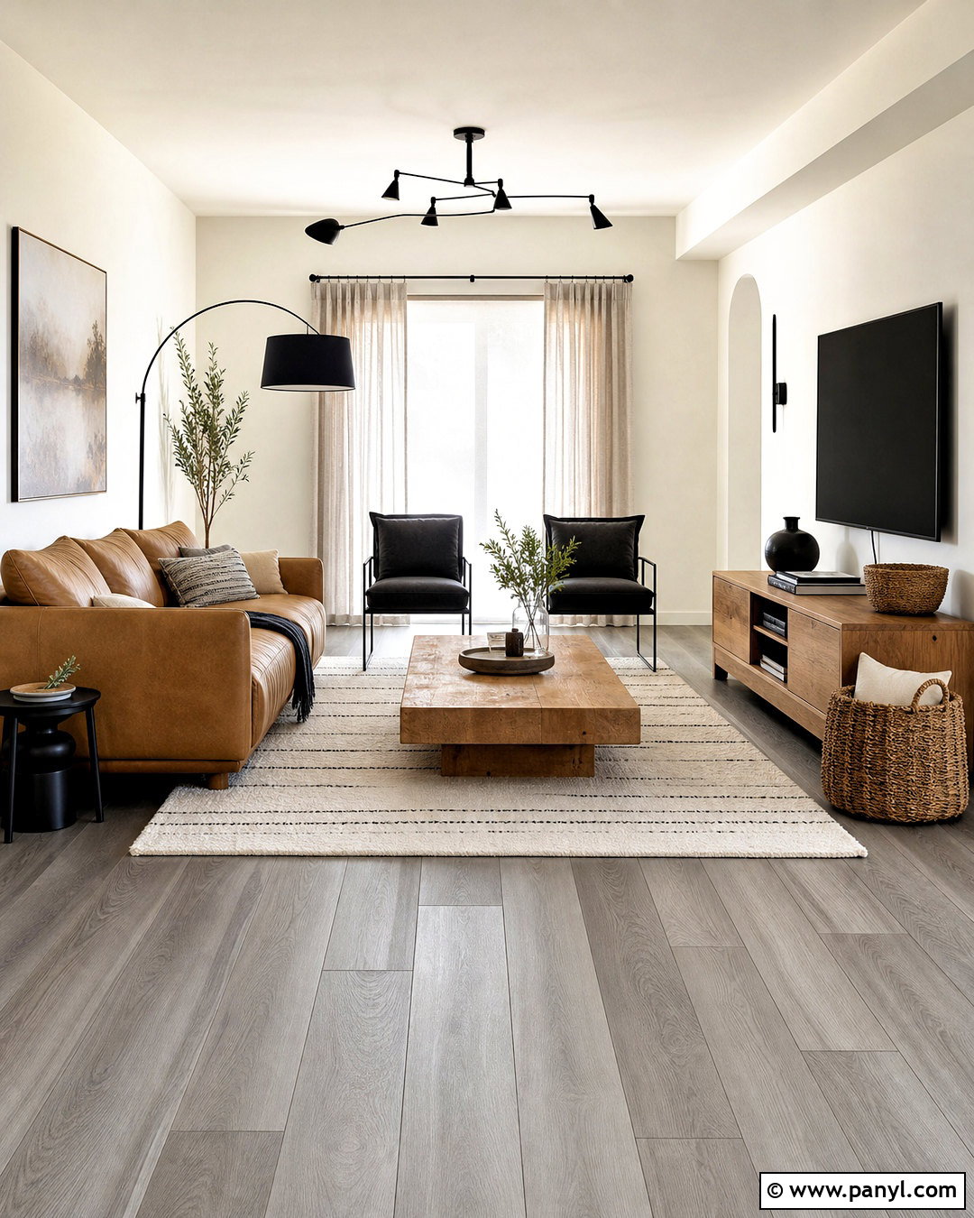 Gray Flooring With Black And Natural Wood - 20 gray flooring living room colour schemes