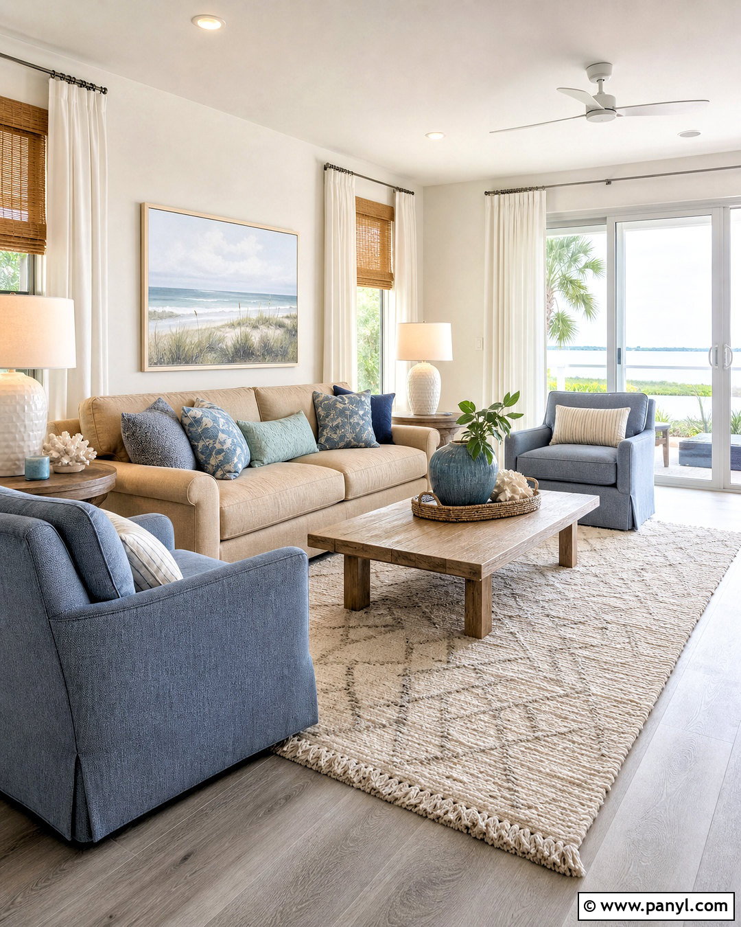 Gray Flooring With Coastal Blue And Sand - 20 gray flooring living room colour schemes