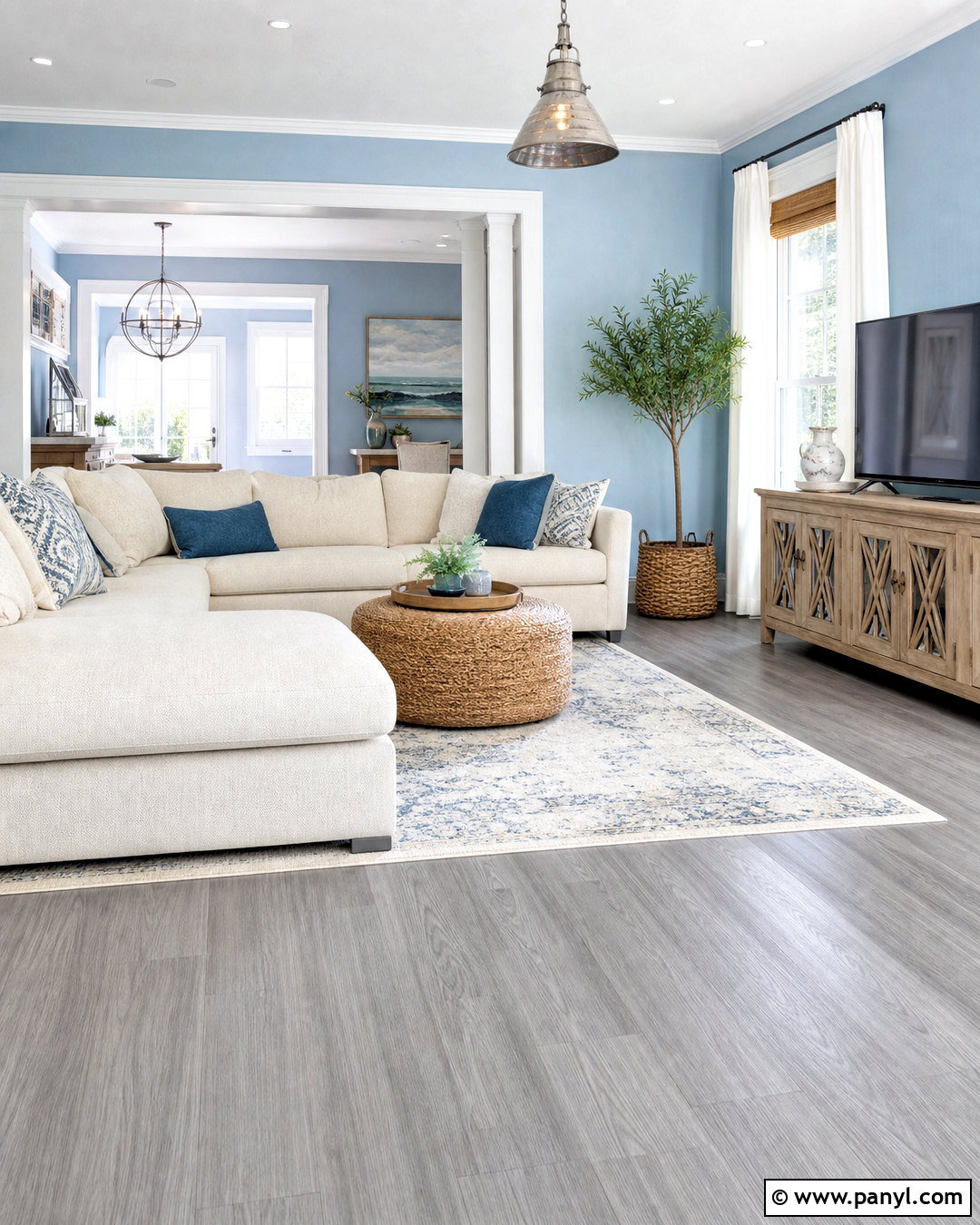 Gray Flooring With Dusty Blue - 20 gray flooring living room colour schemes