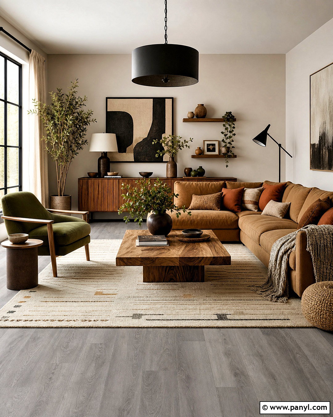 Gray Flooring With Layered Earth Tones - 20 gray flooring living room colour schemes