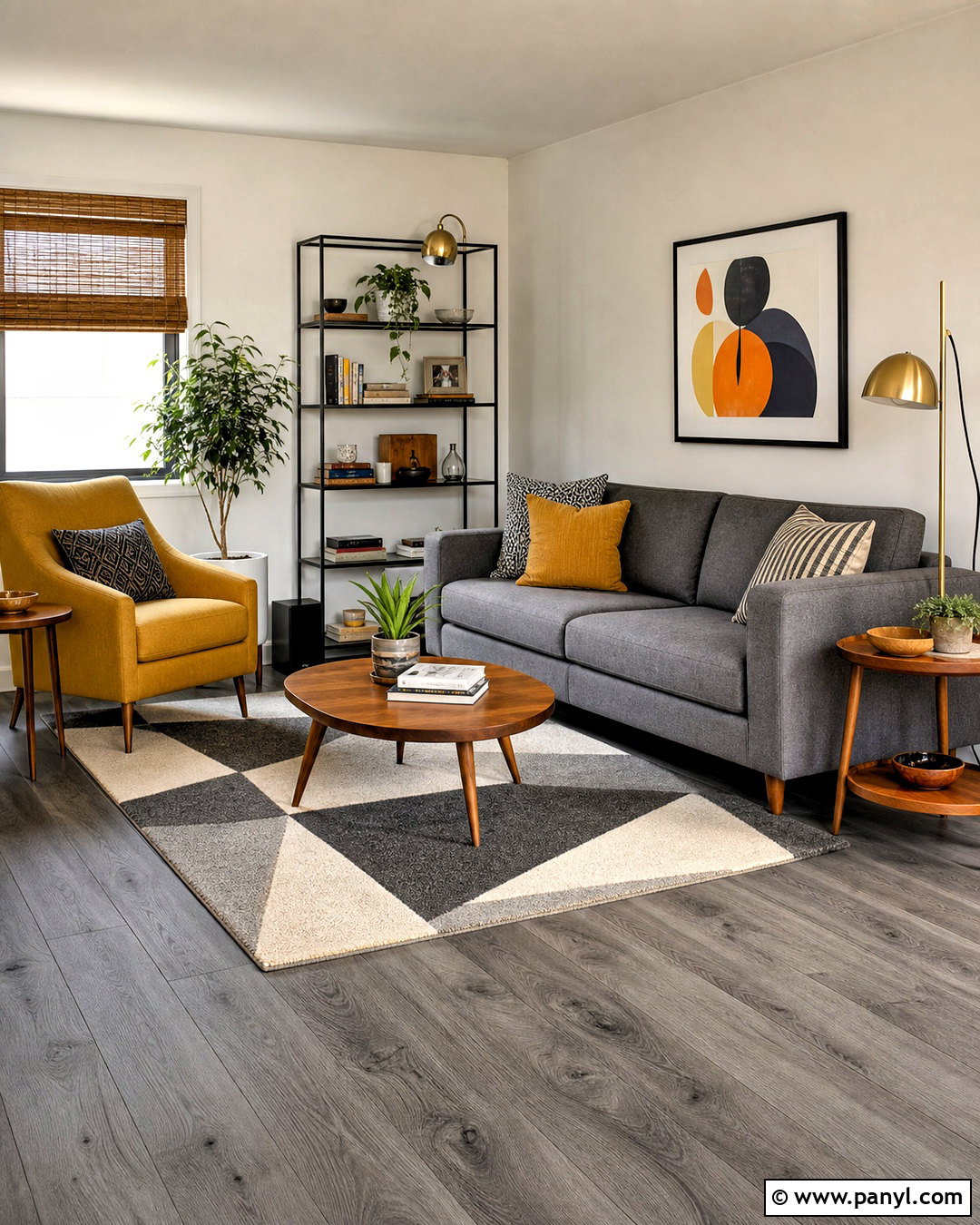 Gray Flooring With Mustard Yellow - 20 gray flooring living room colour schemes