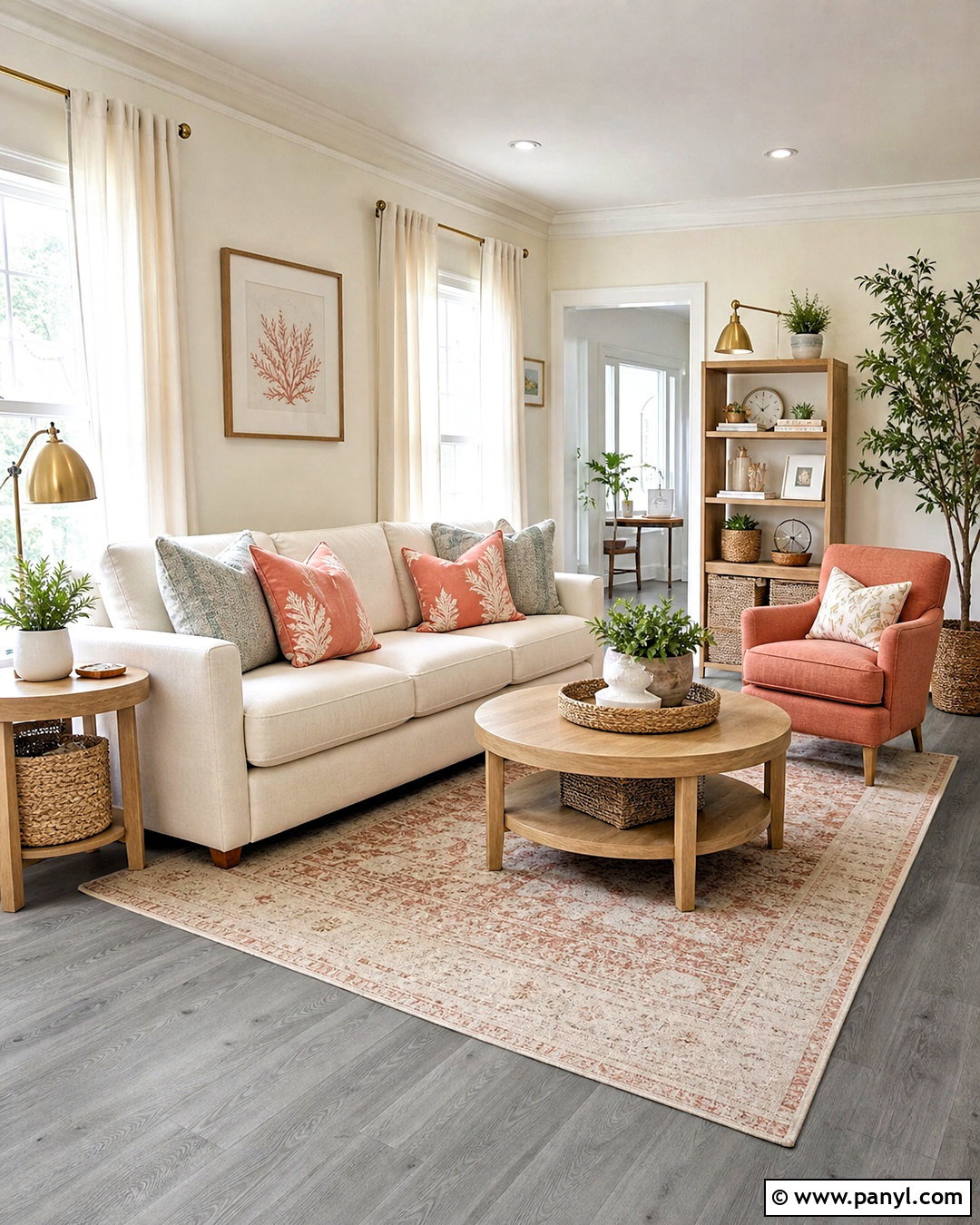 Gray Flooring With Peach And Coral - 20 gray flooring living room colour schemes