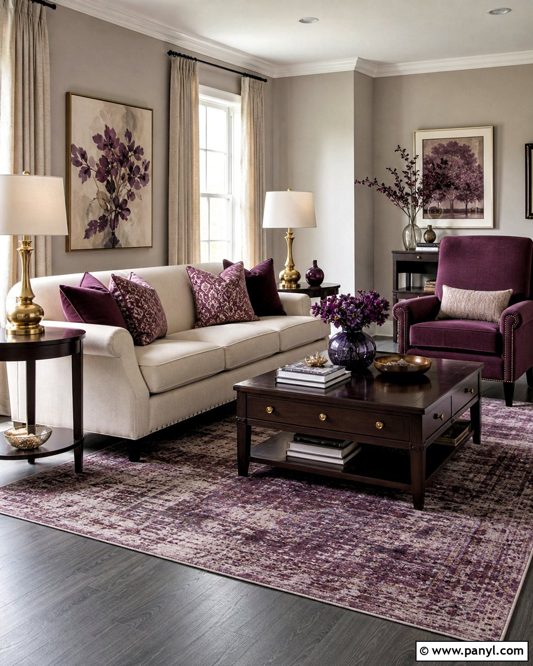 Gray Flooring With Plum And Mauve - 20 gray flooring living room colour schemes