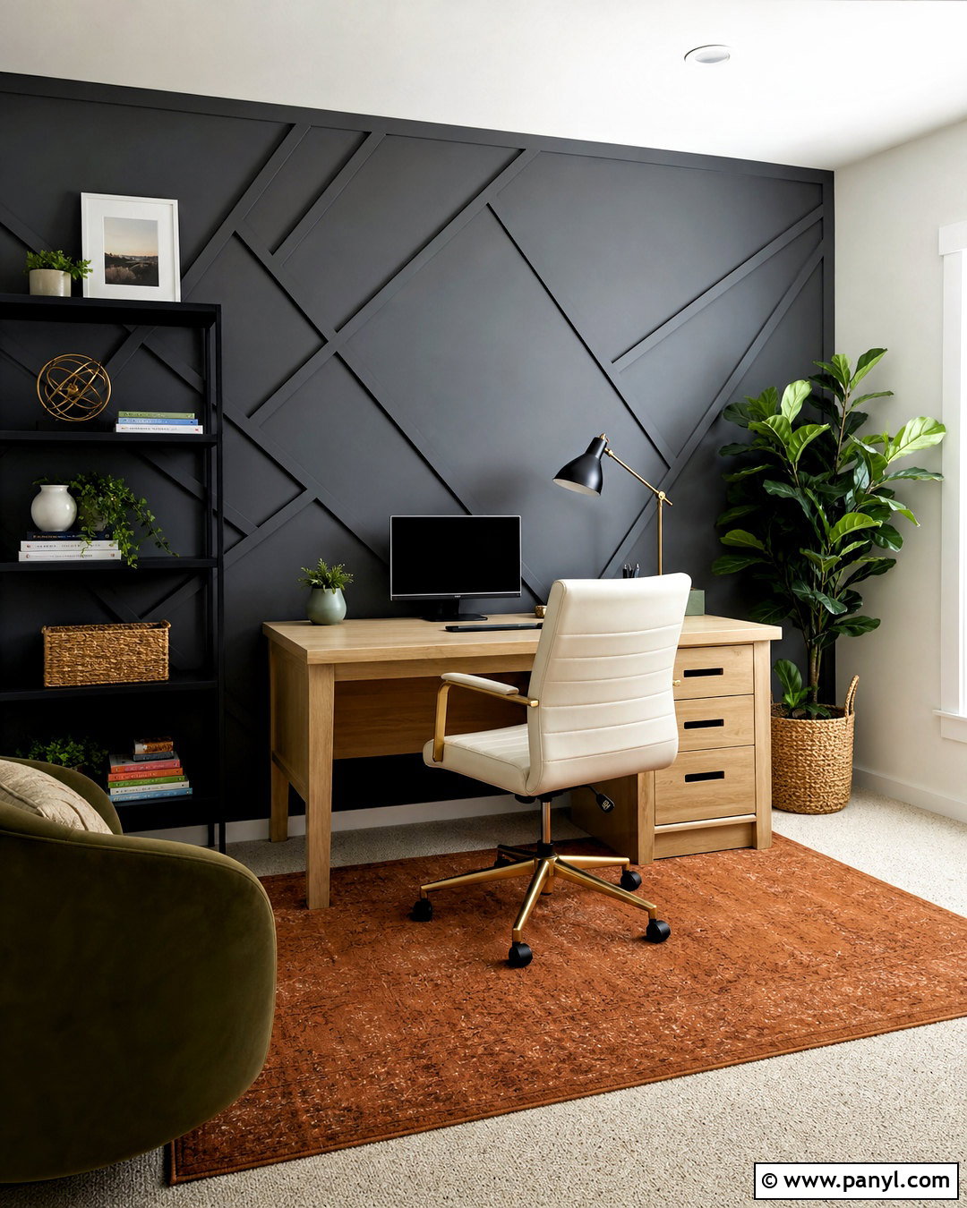 Gray Geometric Panel Wall Home Office - 20 gray accent wall ideas