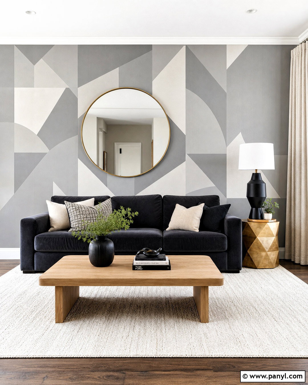 Gray Geometric Wallpaper Accent Wall - 20 accent wall gray living room ideas