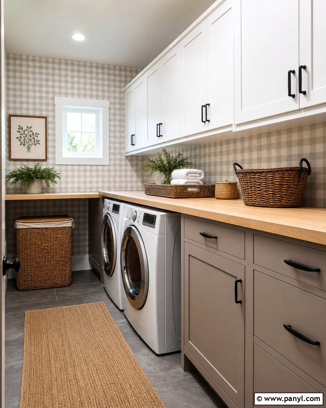 Gray Gingham Painted Laundry Room Walls - 30 Gingham Painted Walls