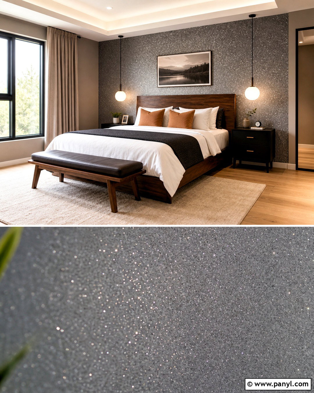 Gray Glitter Wall Modern Bedroom - 20 glitter walls