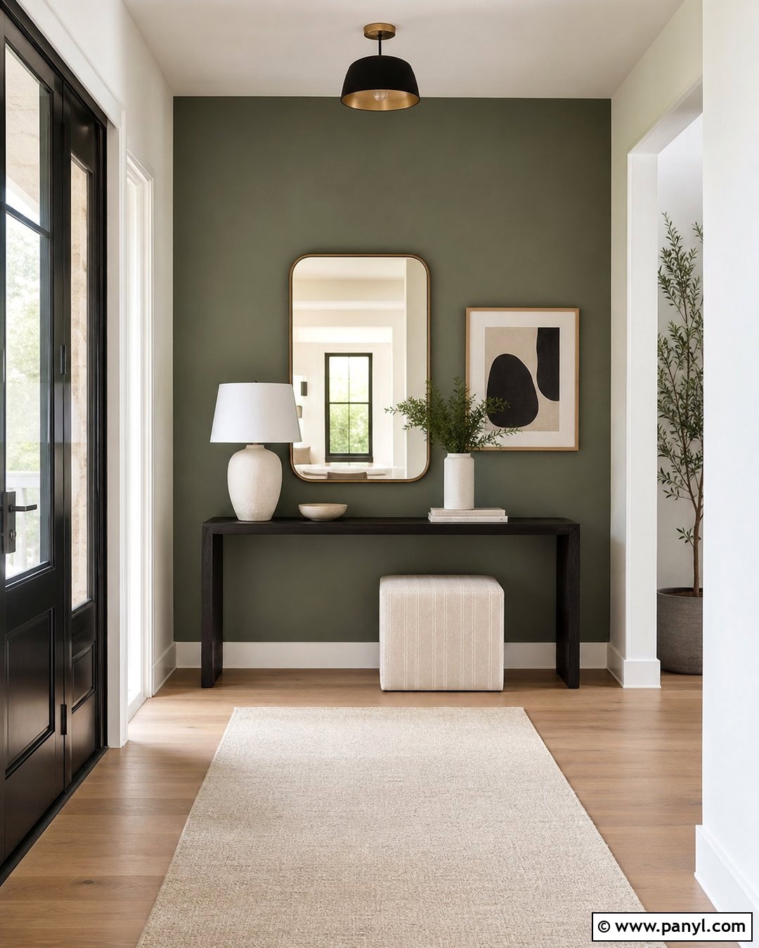 Gray Green Accent Wall With Modern Furniture - 20 Green Accent Wall Foyer Ideas