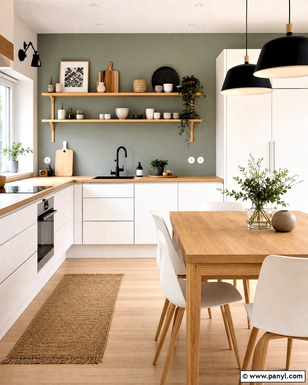 Gray Green Accent Wall With Scandinavian Decor - 20 green accent wall kitchen ideas
