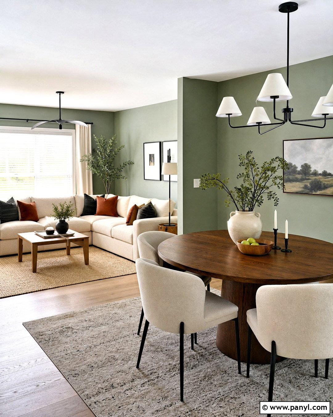 Gray Green Open Plan Room - 20 green wall color ideas