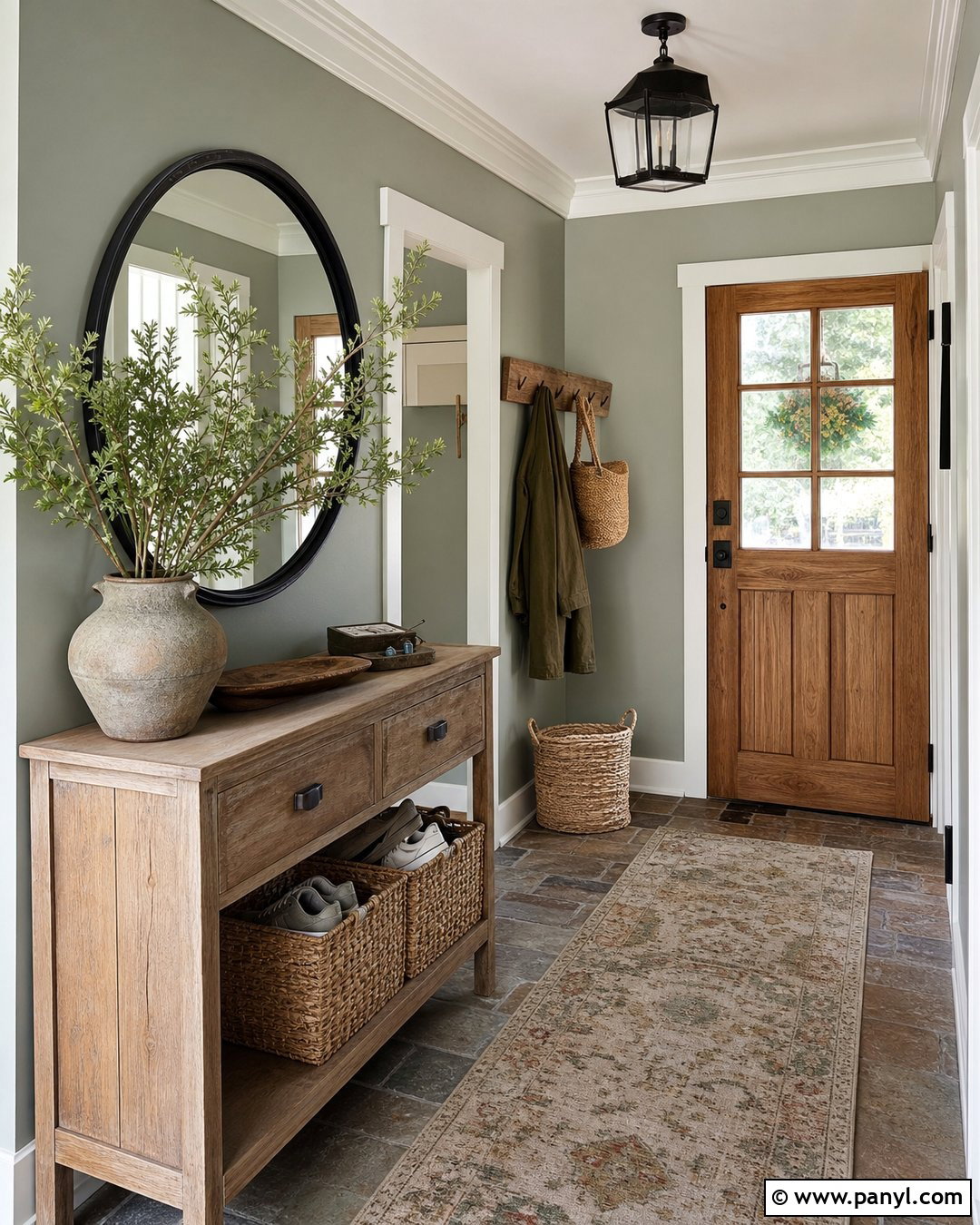Gray Green Rustic Entryway - 20 Green Wall Rustic Style Ideas