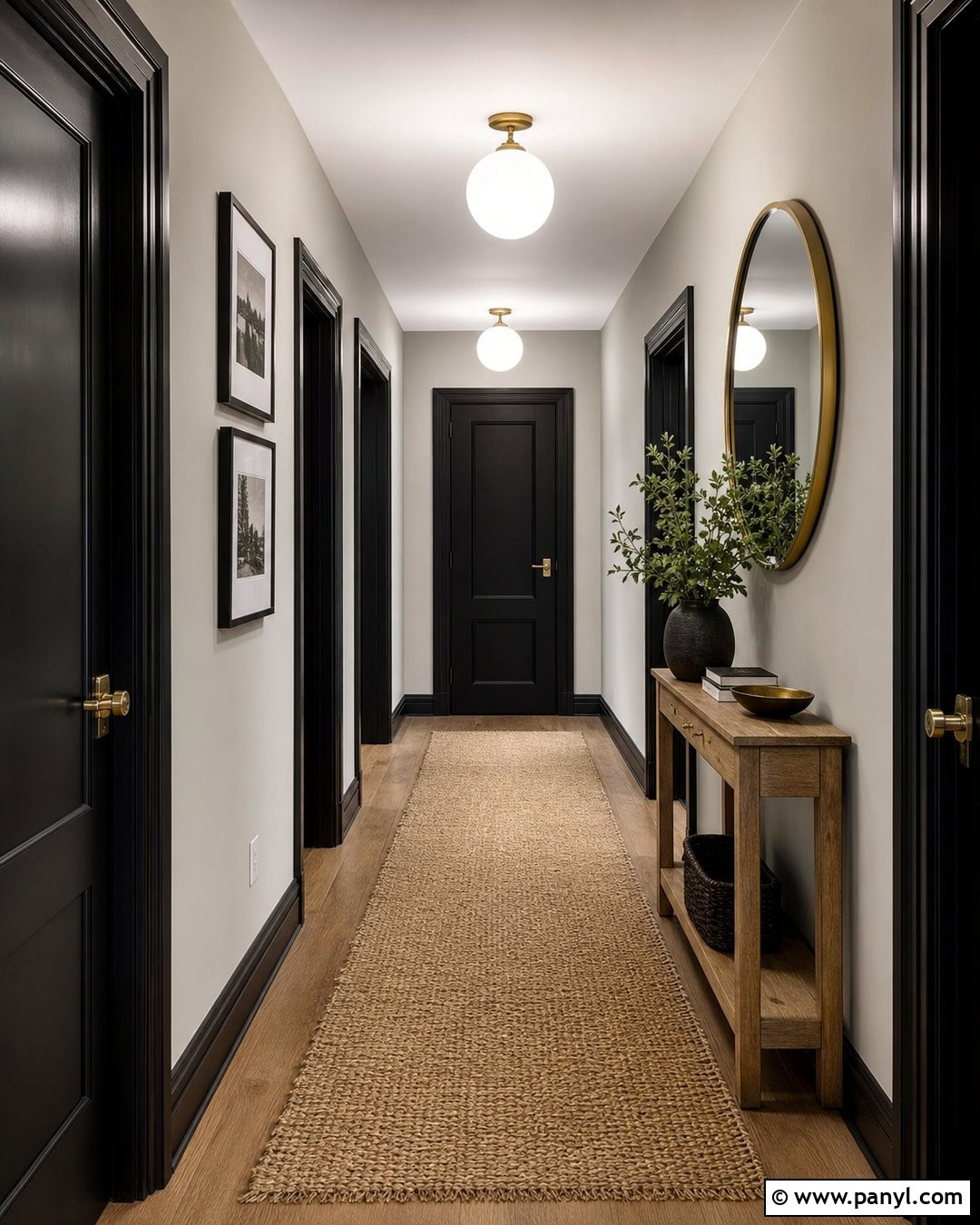 Gray Hallway With Black Doors And Trim - 35 gray walls with black trim ideas