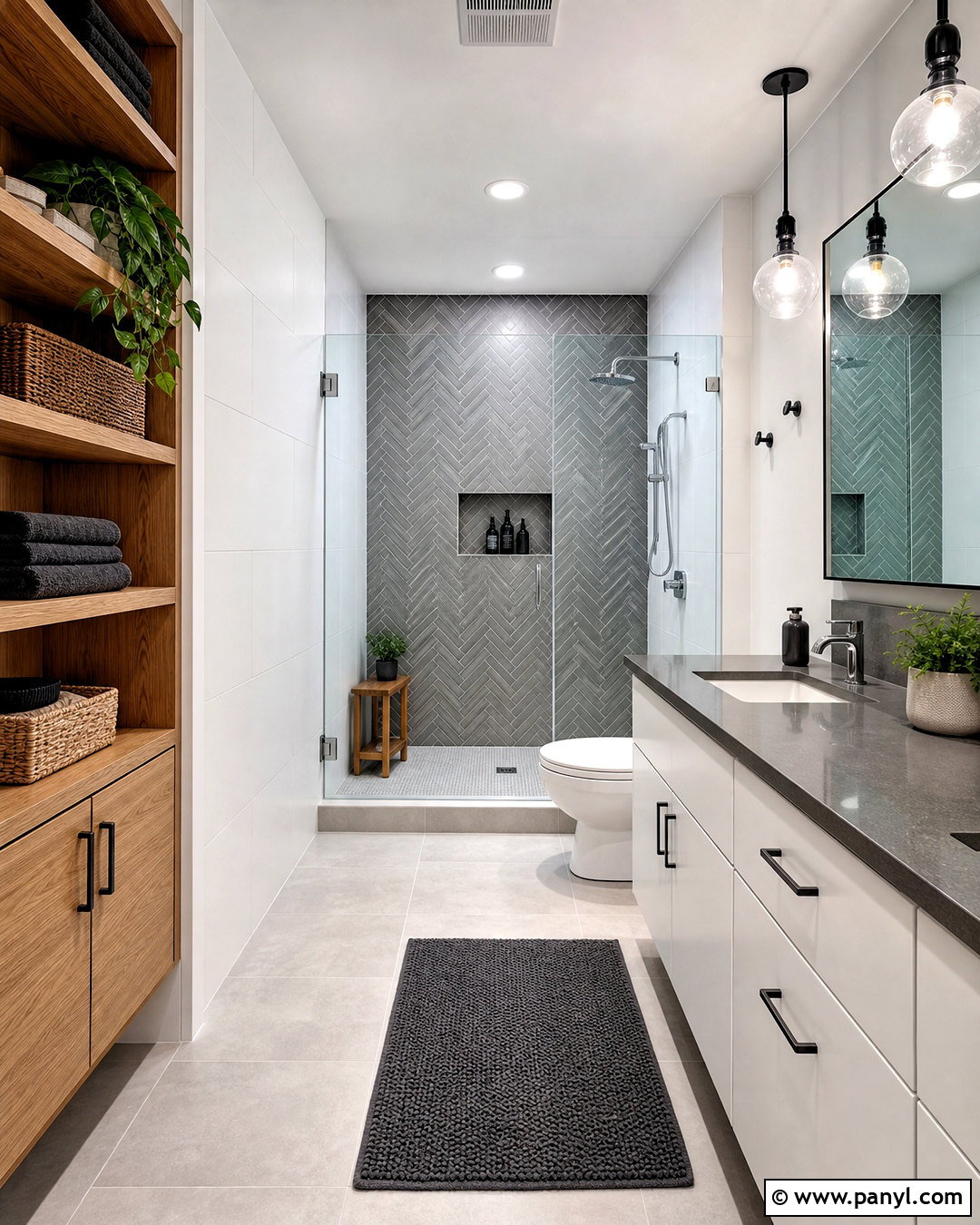 Gray Herringbone Tile Bathroom - 20 grey and white bathroom ideas
