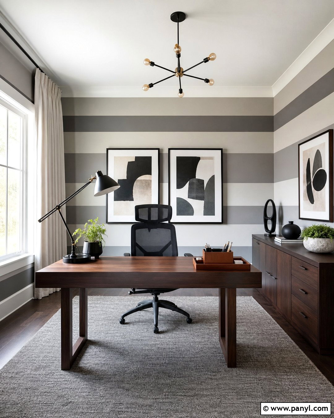 Gray Home Office Wall Stripes - 30 Horizontal Stripes On Wall Ideas