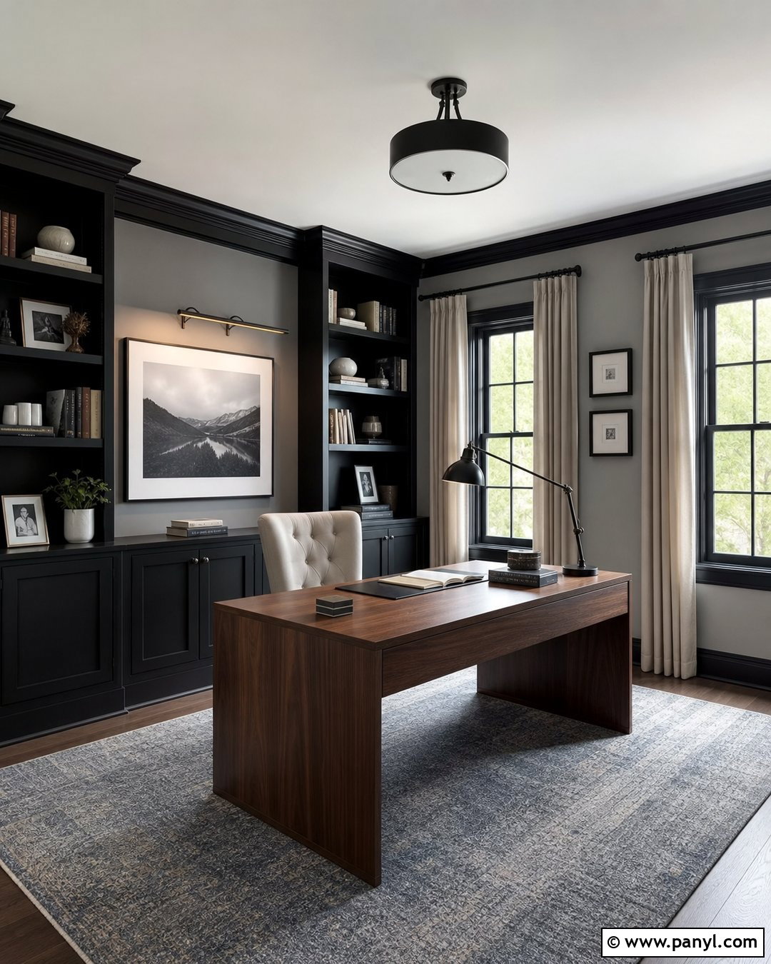 Gray Home Office With Black Trim - 35 gray walls with black trim ideas