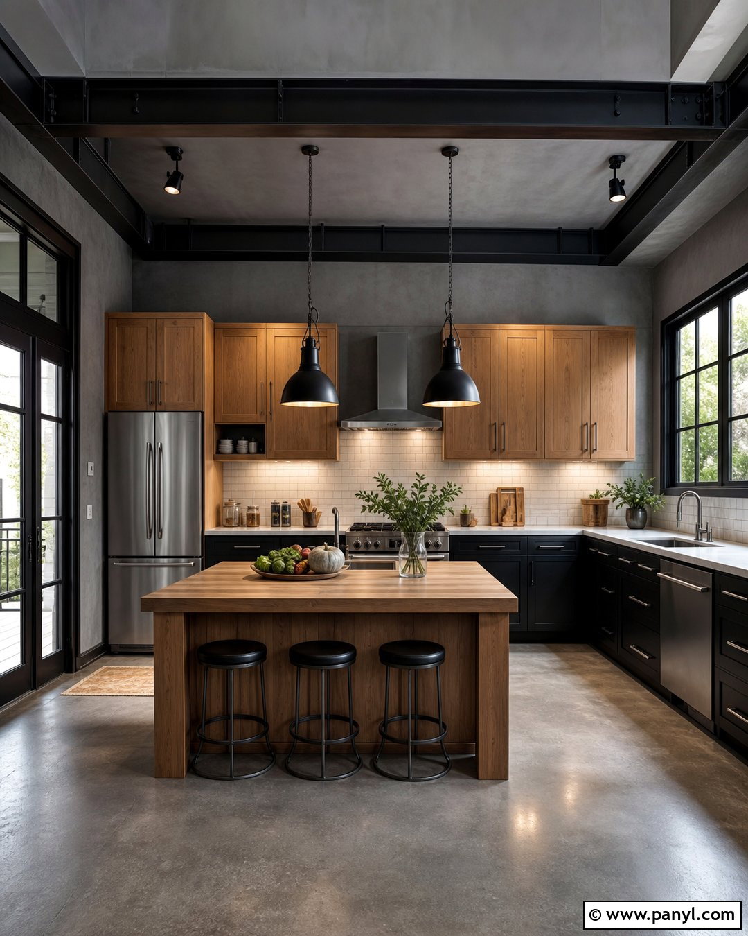 Gray Industrial Kitchen With Black Trim - 35 gray walls with black trim ideas