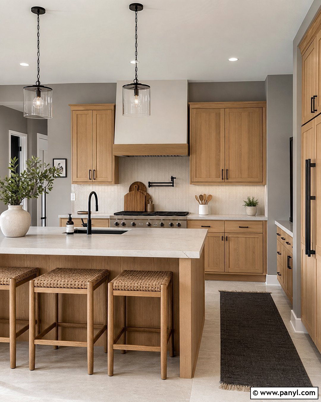 Gray Kitchen Walls With Wood Cabinets - 20 Best Gray Kitchen Wall Color Ideas