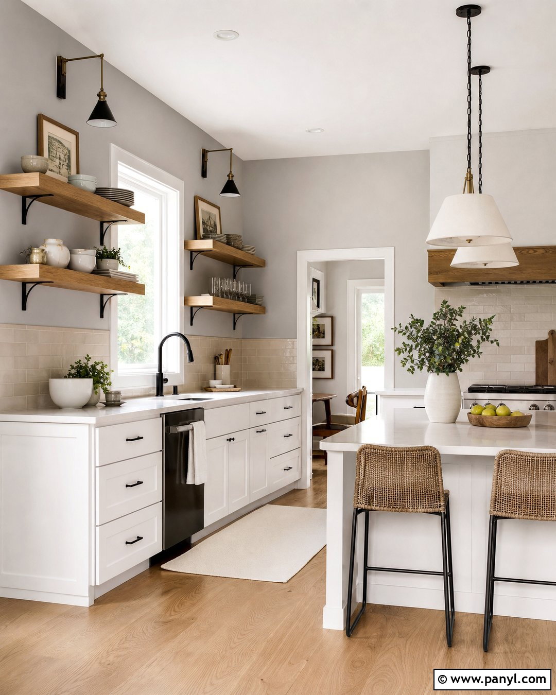 Gray Kitchen Walls With Wood Shelves - 25 Kitchen With Gray Walls