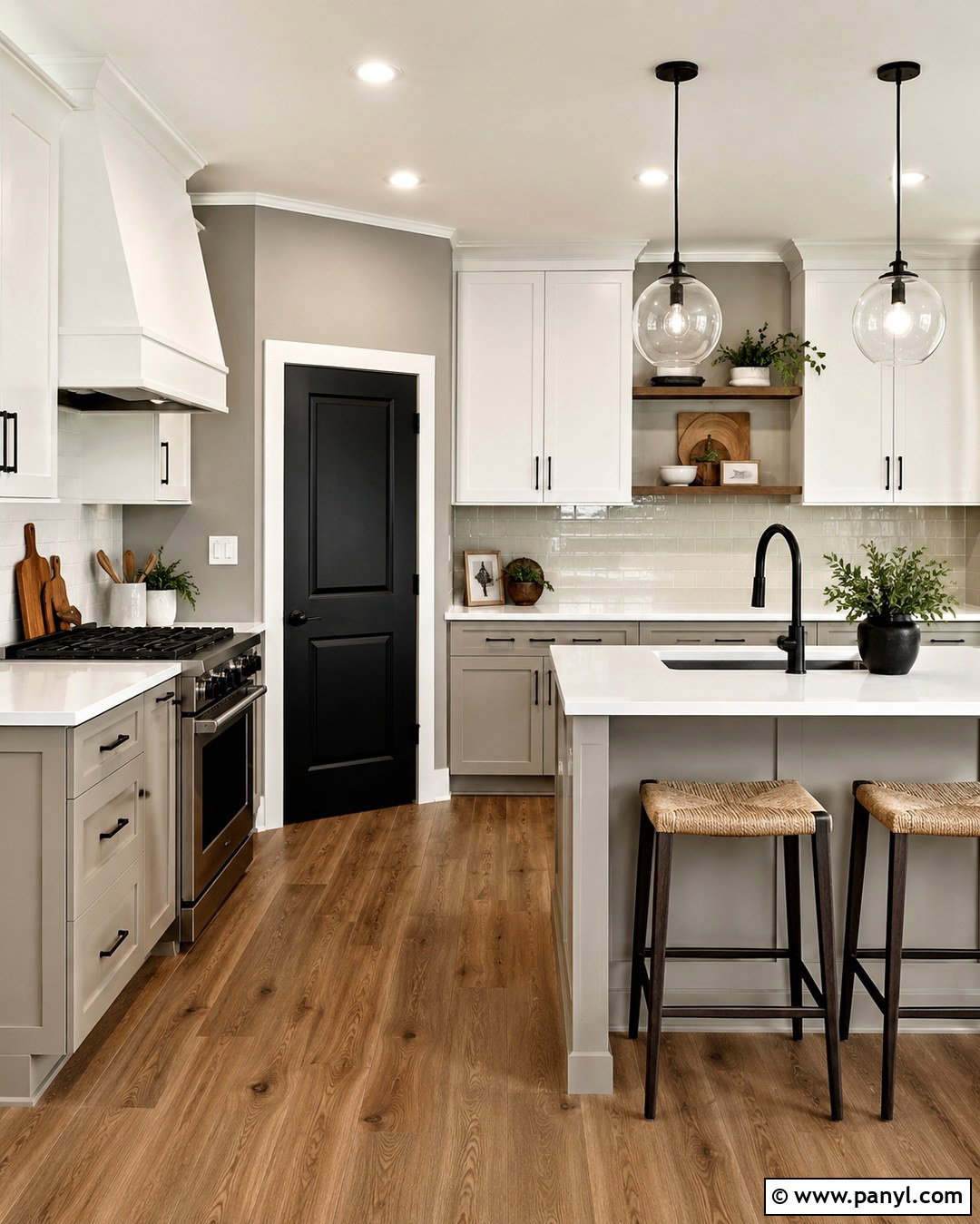 Gray Kitchen With Black Pantry Door - 20 Black Door Grey Walls