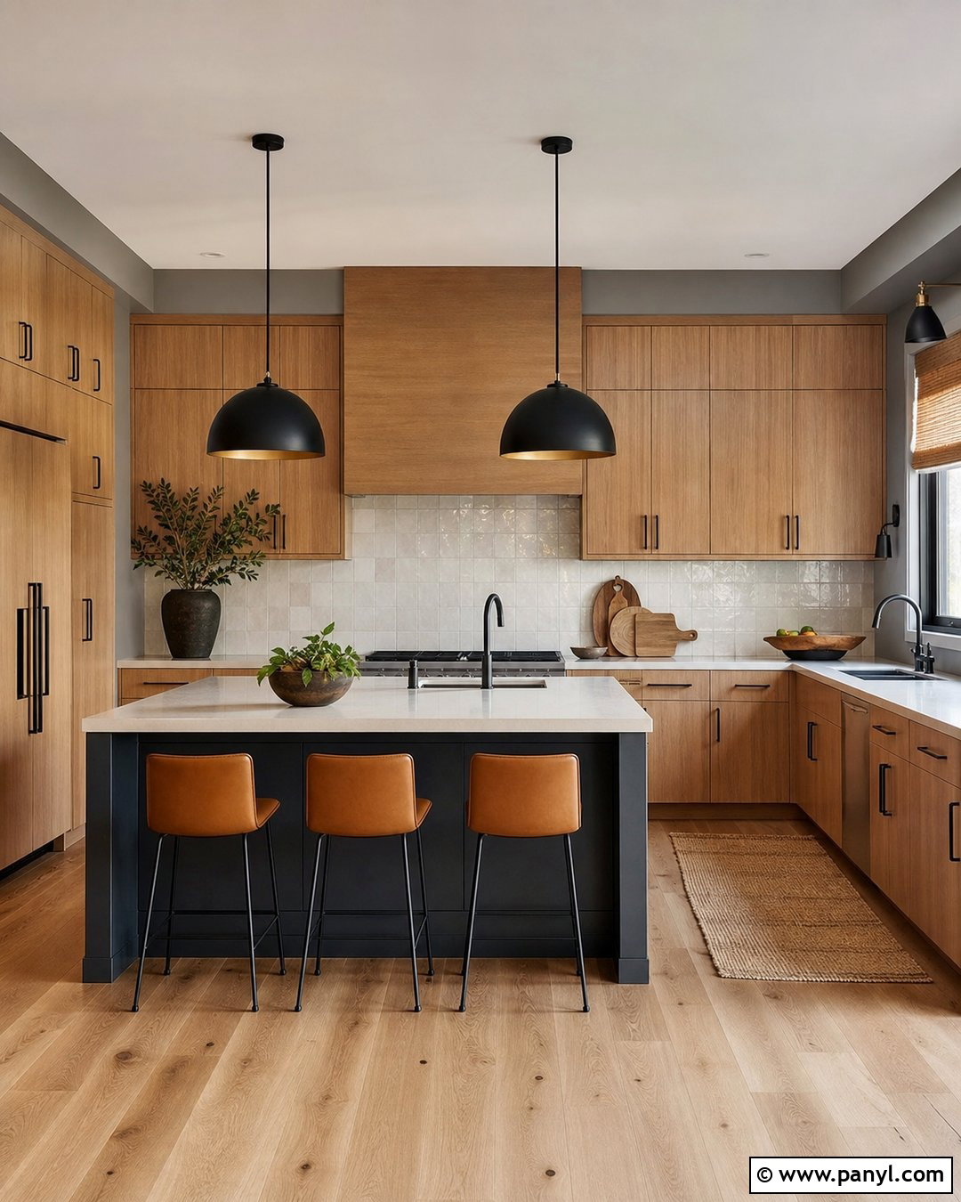 Gray Kitchen With Natural Oak Cabinets - 25 Room With Gray Walls