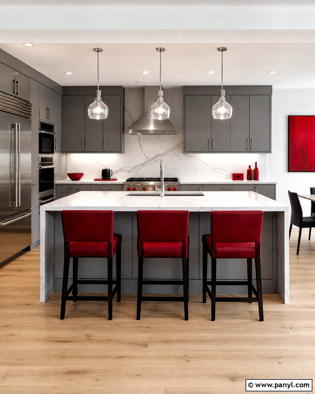 Gray Kitchen With Red Accents - 20 kitchen with red accents