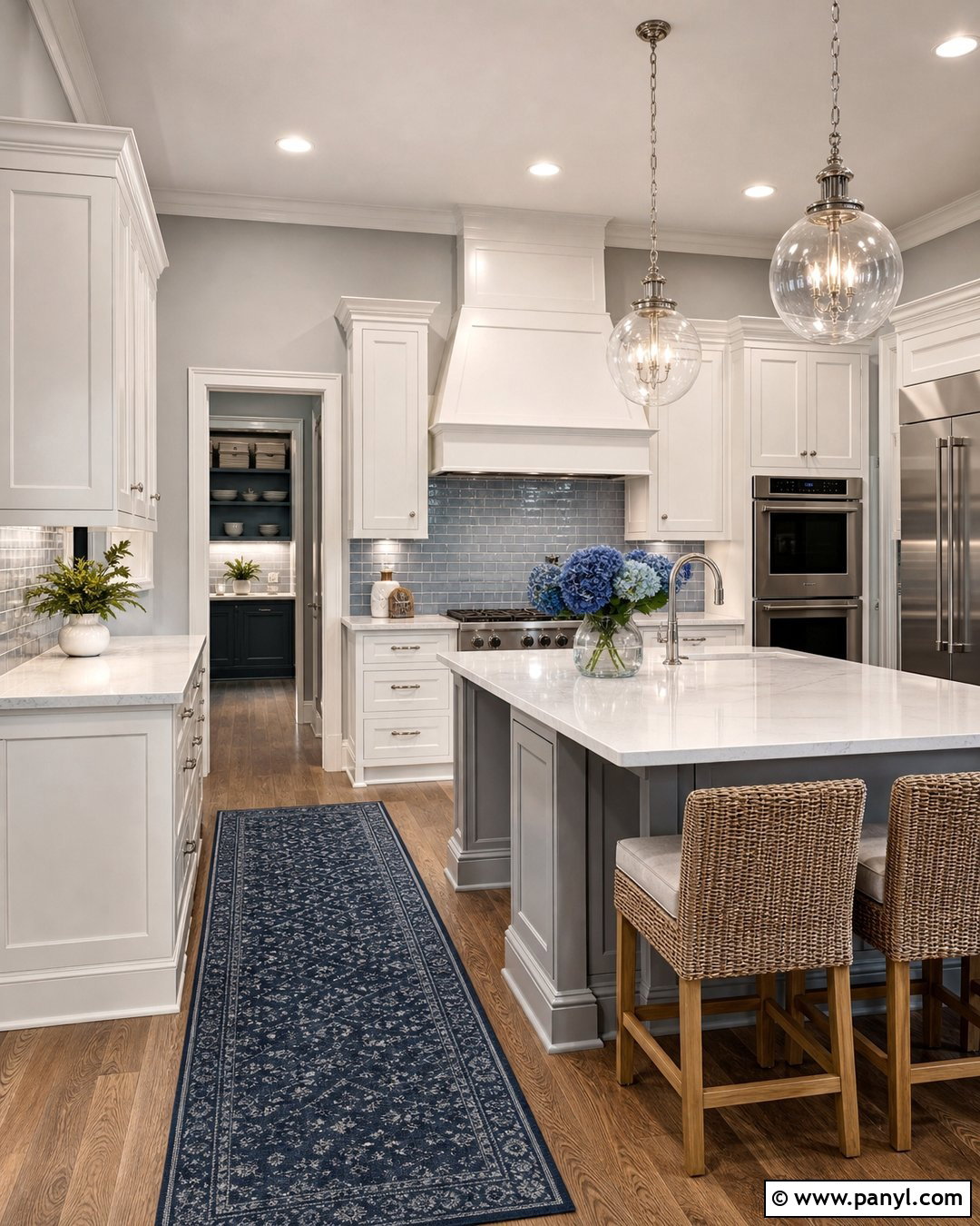 Gray Kitchen With White Cabinets - 25 Room With Gray Walls