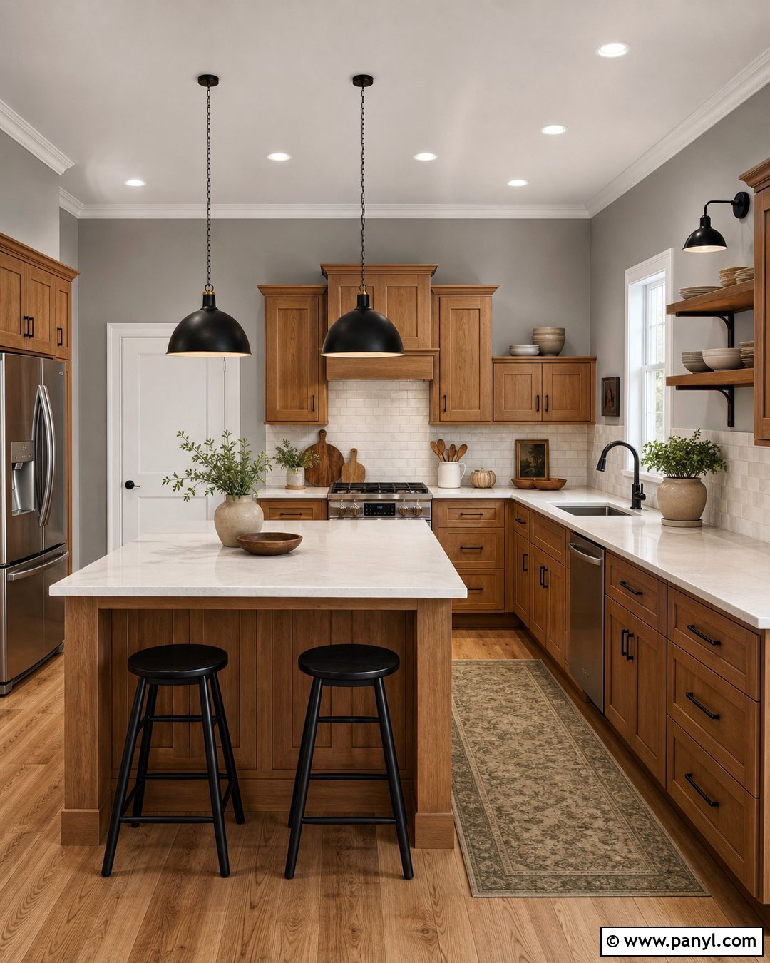 Gray Kitchen With Wood Cabinets - 25 Wall Paint Gray Ideas