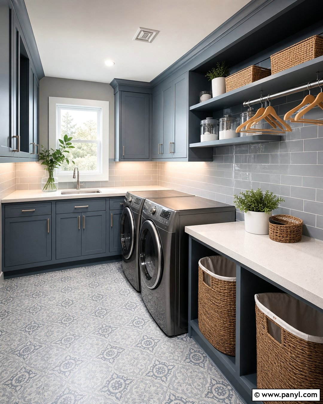 Gray Laundry Room With Blue Cabinets - 25 Room With Gray Walls