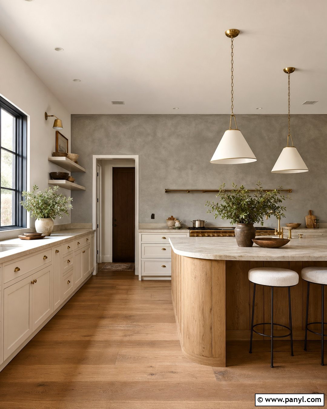 Gray Limewash Accent Wall With Cream Cabinets - 20 Modern Kitchen With Gray Accent Wall Ideas