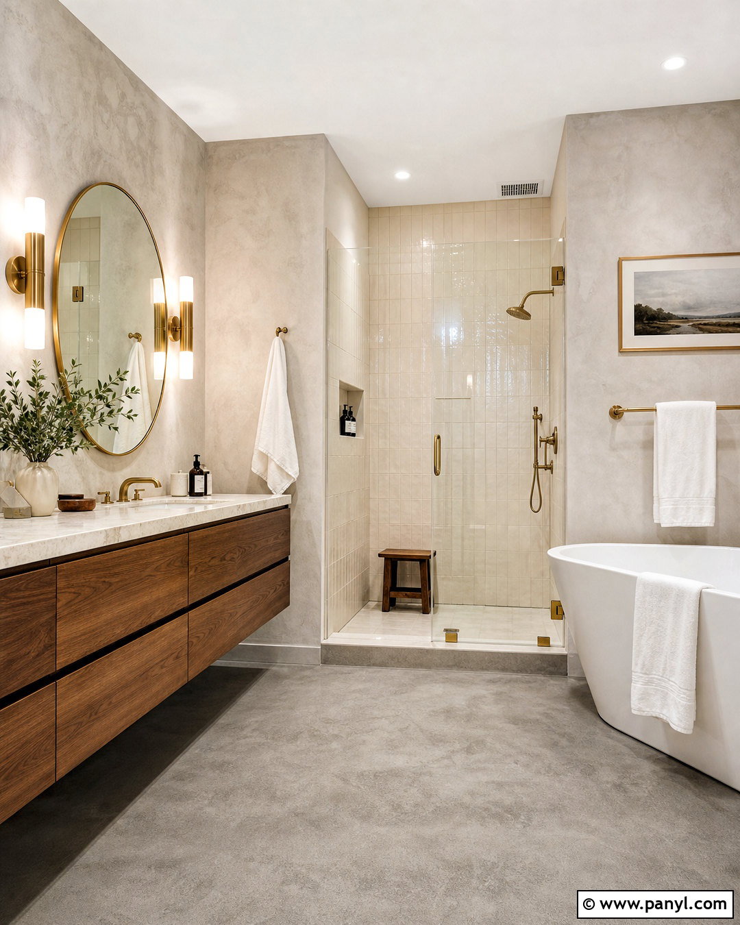 Gray Limewash Bathroom With Wood Vanity - 20 gray limewash wall ideas